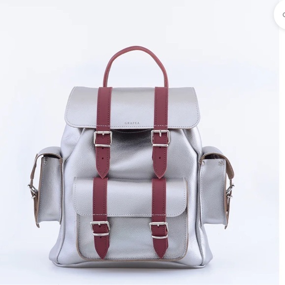 GRAFEA White Leather Backpack with Brown Trim